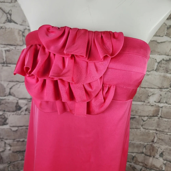 alice + olivia Fuschia Pink Strapless Silk Mini Dress Ruffle Accent Size Small - Picture 5 of 15